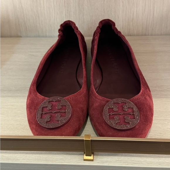 Tory Burch Minnie flats suede burgundy crystals - Picture 3 of 7